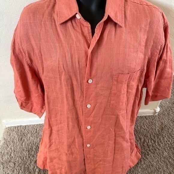 Caribbean Joe Other - Men’s Pre Own As Is Caribbean Hawaiian Style Shirt Salmon Size XL
